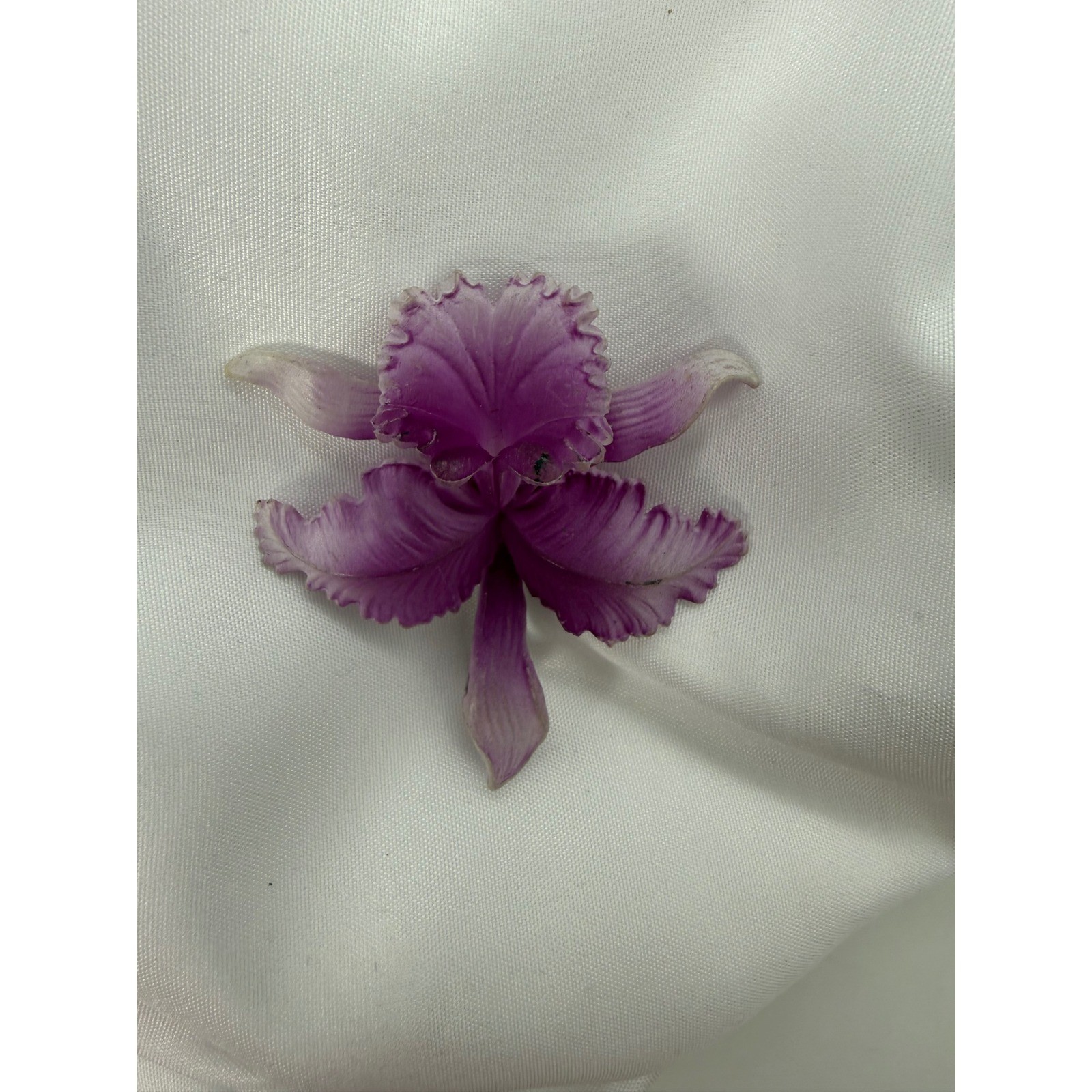 Vintage West Germany Purple Orchid Flower Brooch Celluloid Plastic Floral Pin