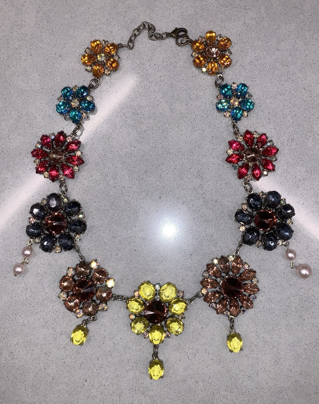 Multi Flower Crystal Colorful Floral Festoon Bib Necklace
