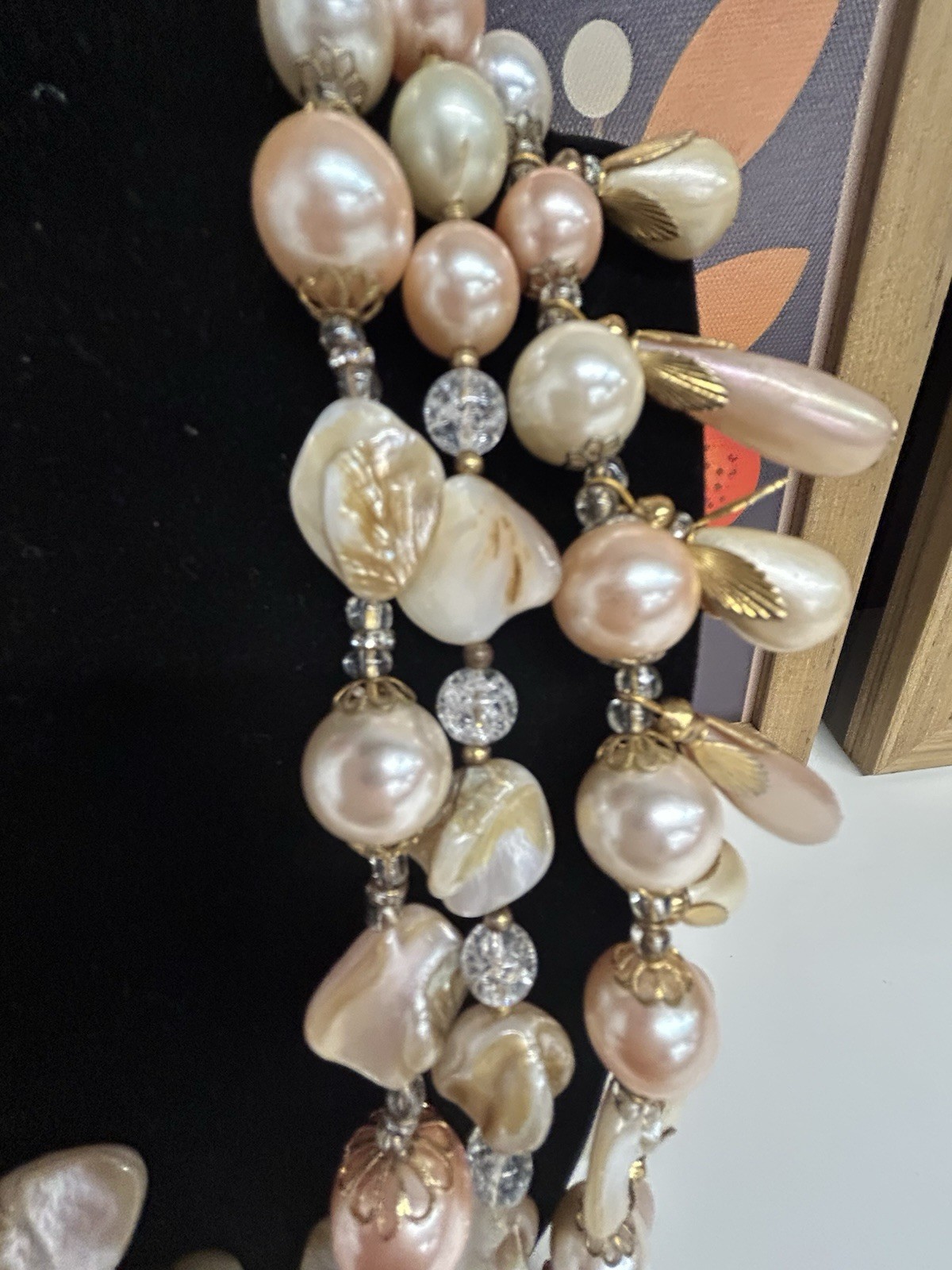 Early Miriam Haskell Large Multi strand Faux Pearl Drop Necklace. So Stunning