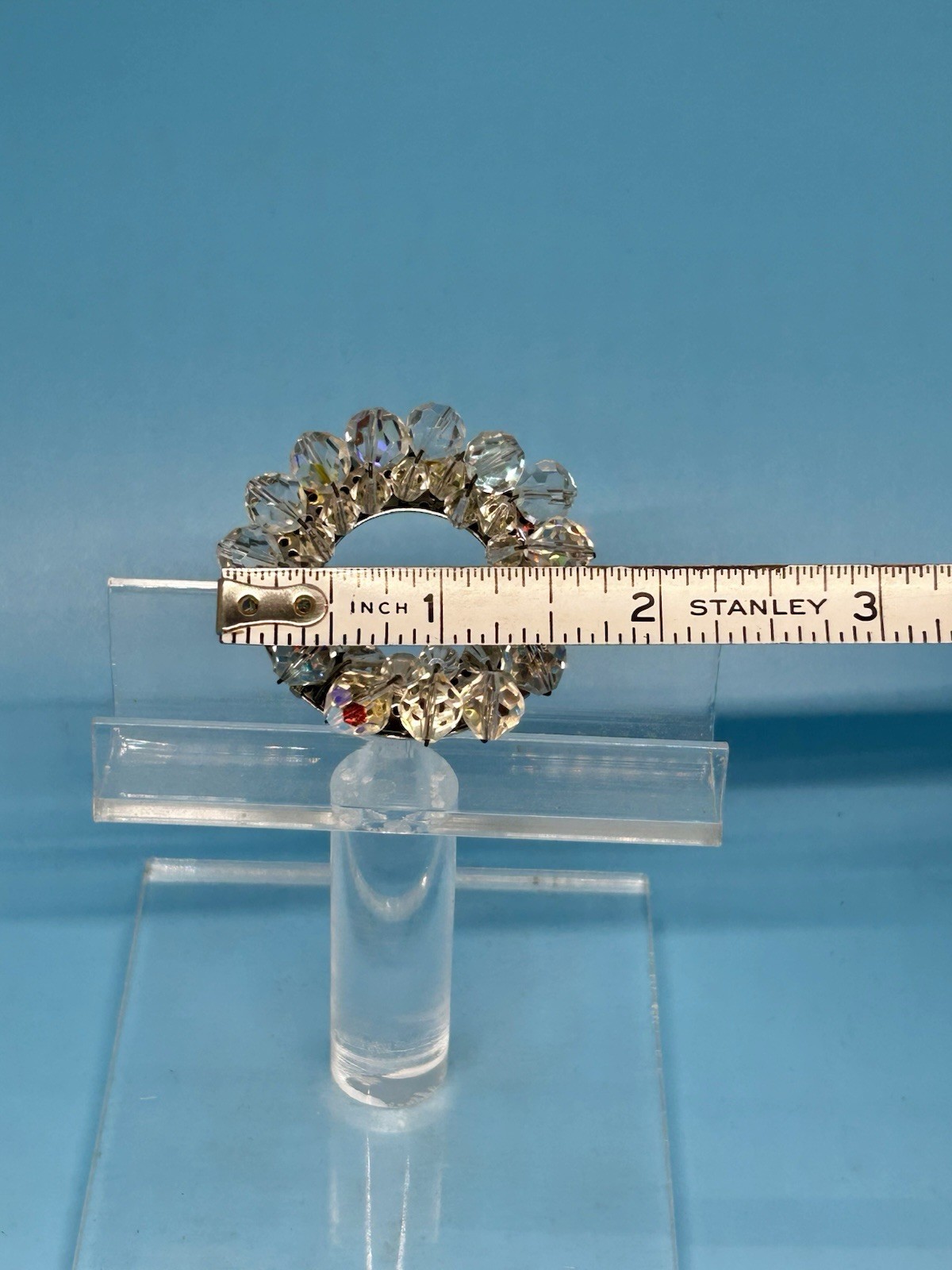 Vintage Clear AB Aurora Borealis Crystal Beaded Round Open Wreath Brooch Pin