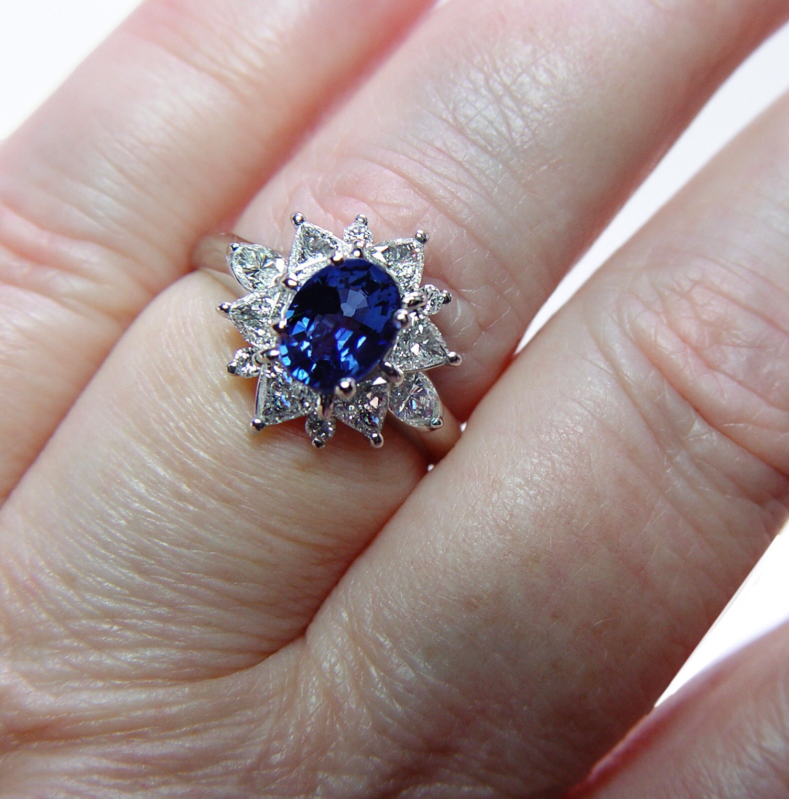 Vintage Sapphire Trillion Marquise Diamond Platinum Ring Princess Diana Estate