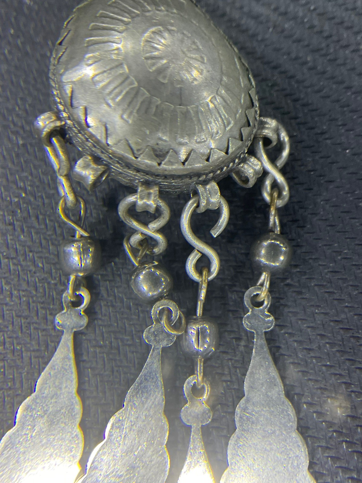 Moroccan Berber Fibula Tiznit Pendant Brooch Silver/ Green Gem *Read* 🌙