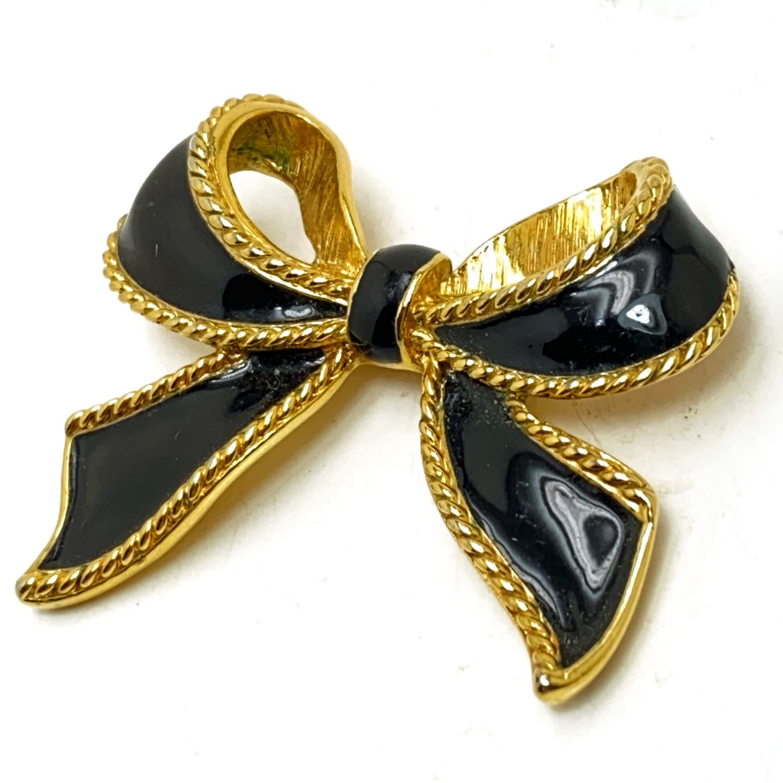 KJL for Avon Bow Necklace Enhancer Black Enamel 1987 Camelot Collection