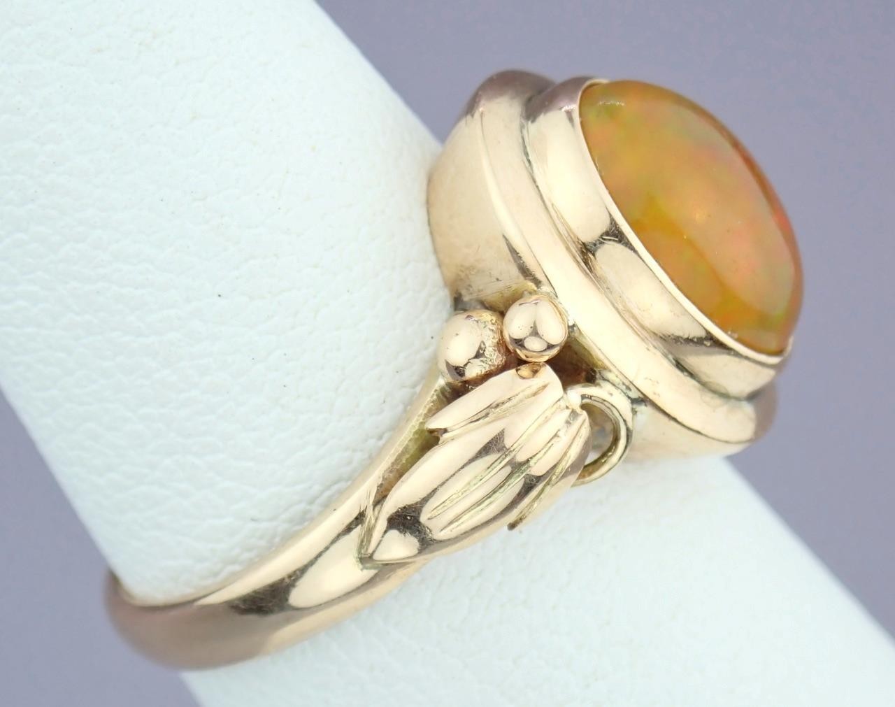 Glowing Antique Victorian Solid 14K Rose Gold Ethiopian Opal Grape Vine Ring S 5