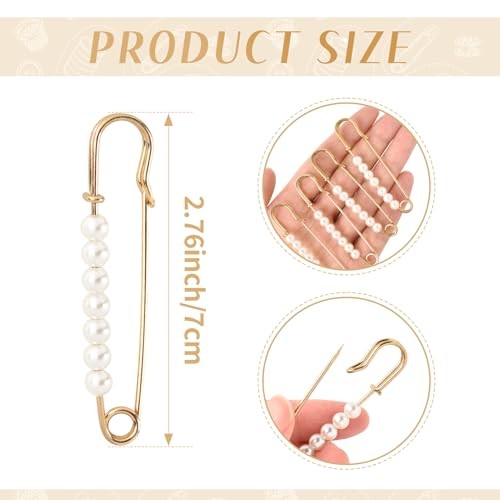 Faux Pearl Brooch Pins, 10pcs 2.76inch Sweater Shawl Clip Safety Pins with