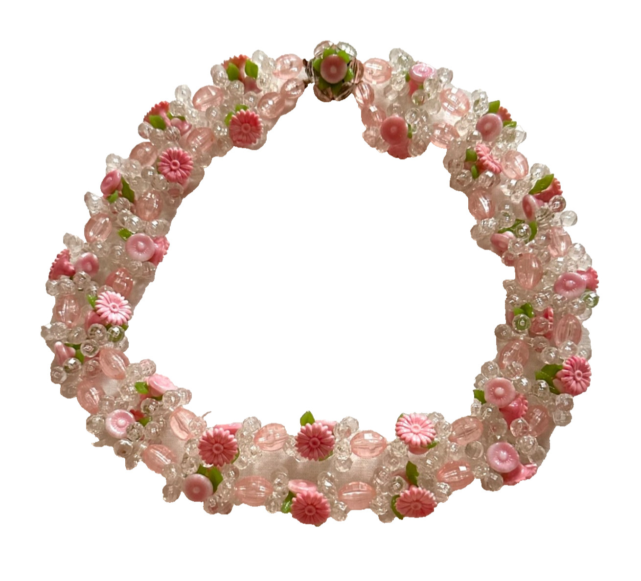 Vintage 1950s Chunky Cluster 2 Strand Pastel Pink West Germany Choker Necklace