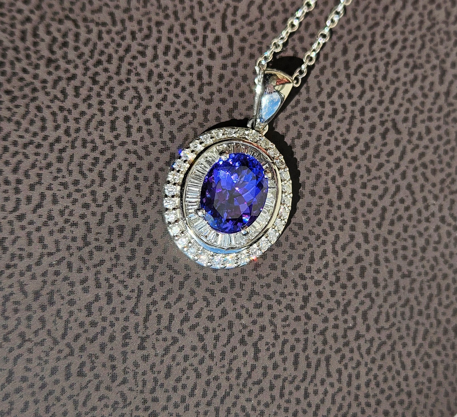 Rhapsody AAAA OVAL Tanzanite E-F VS Baguettes Diamonds 3.45ctw Platinum Pendant