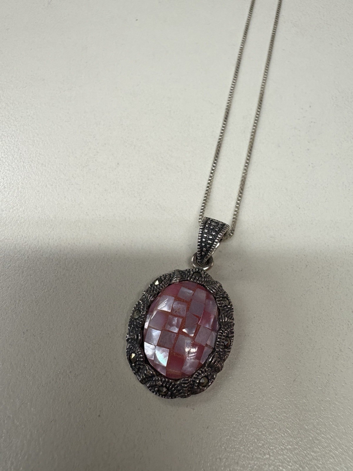 Beautiful Vintage Unique Pink Stone 925 Italy Pendant & Chain Necklace 925 Nice