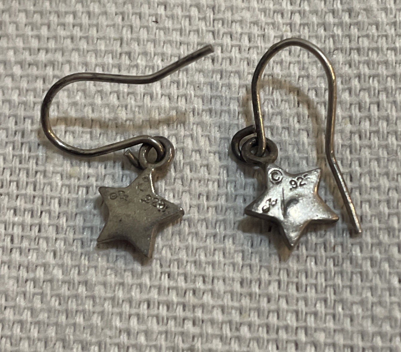 Vintage Sterling Silver Blue Crystal Pave Star Dangle Earrings Artisan Signed