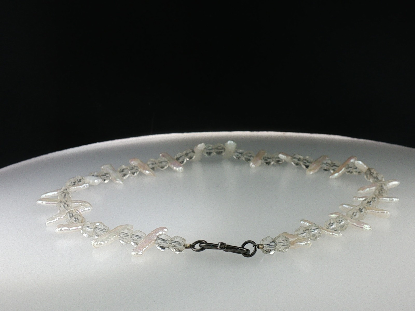 Vintage Baroque Pearl & Crystal Bead Necklace Hand Knotted Hook Clasp