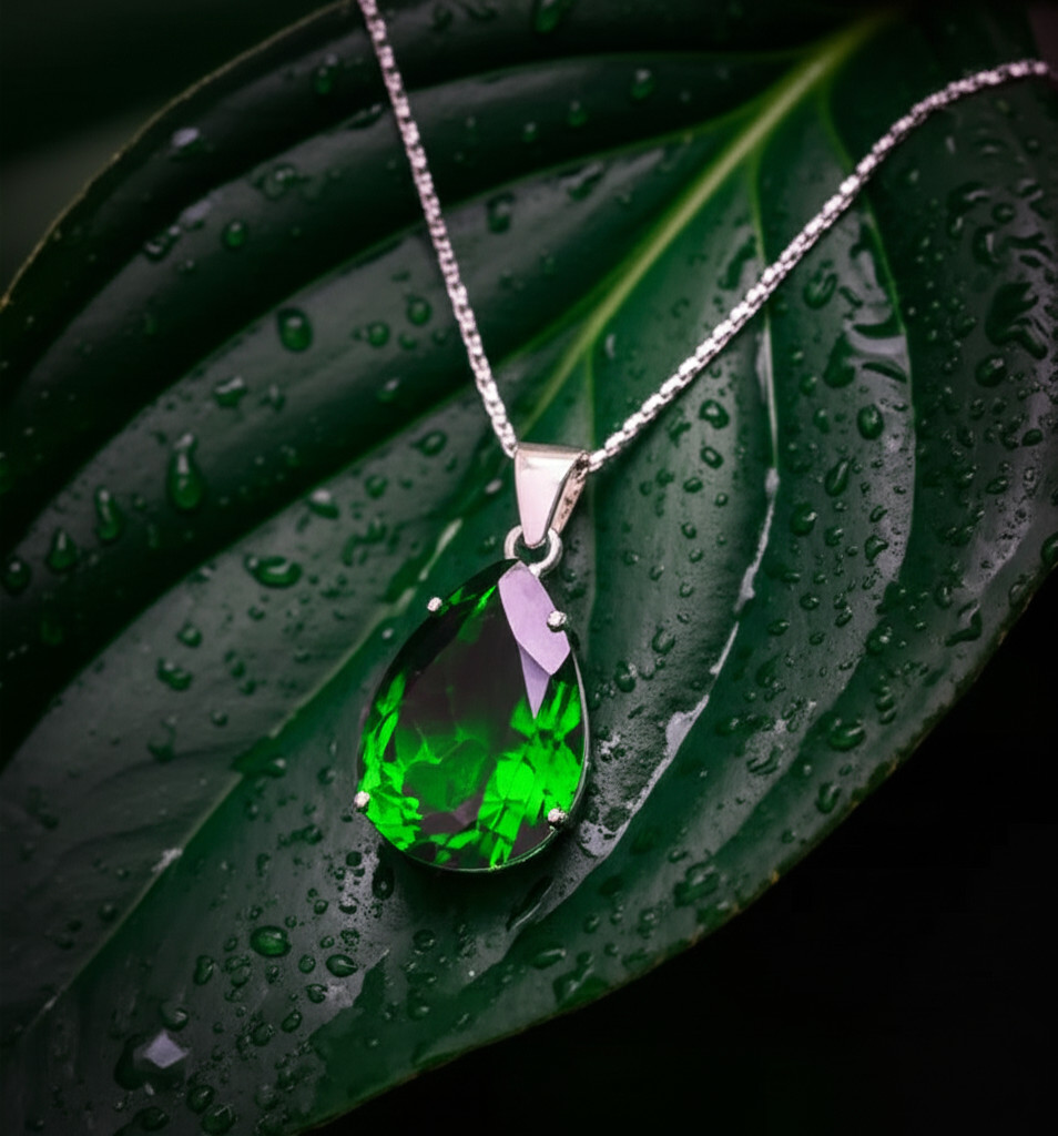 Emerald Pear Cut Sterling Silver Pendant Necklace: 70-80 Carat Gemstone