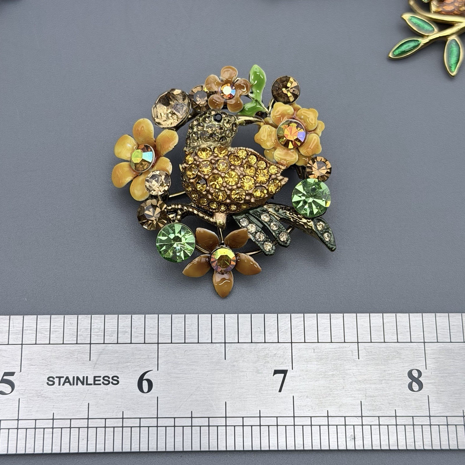 Gardening Brooch Lot Of 4 Sunflowers Birdhouse Rhinestones Enameled Gold Tone
