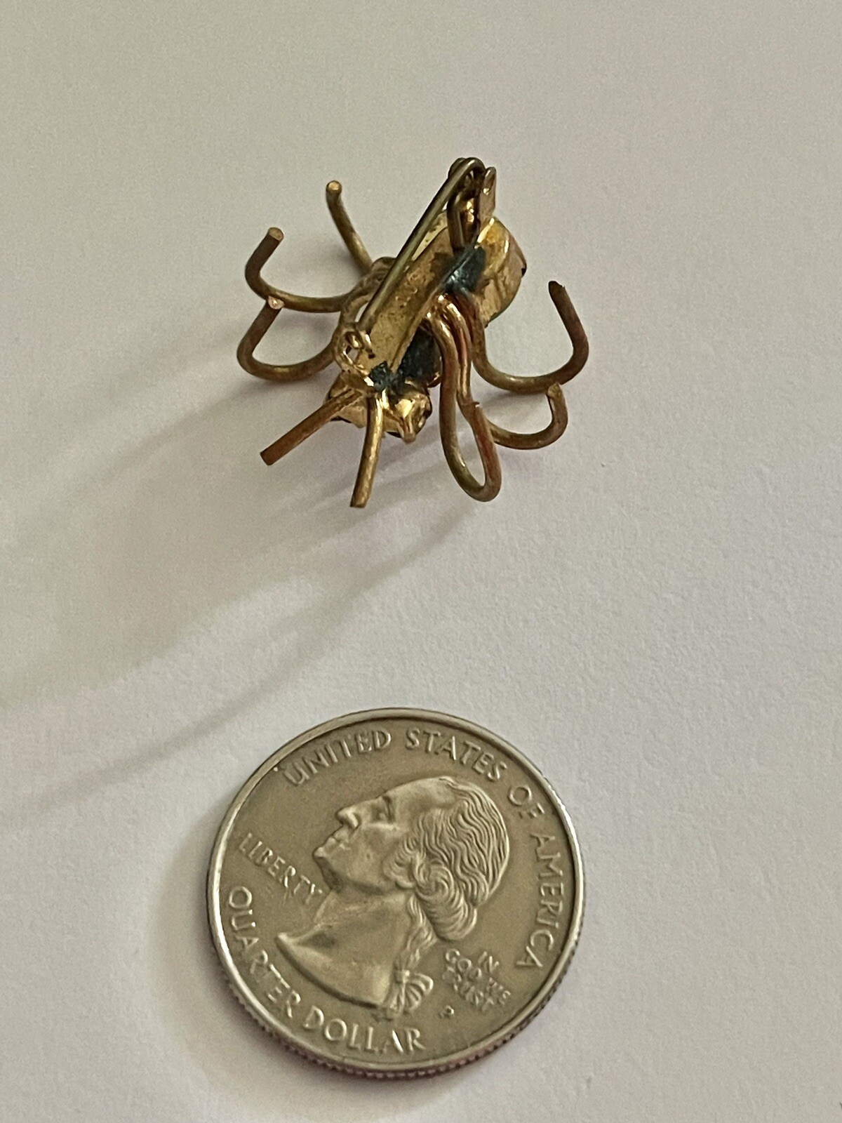 Antique Austrian Pastel Crystal Art Glass Spider Bug 6 Legs Goldstone Brooch