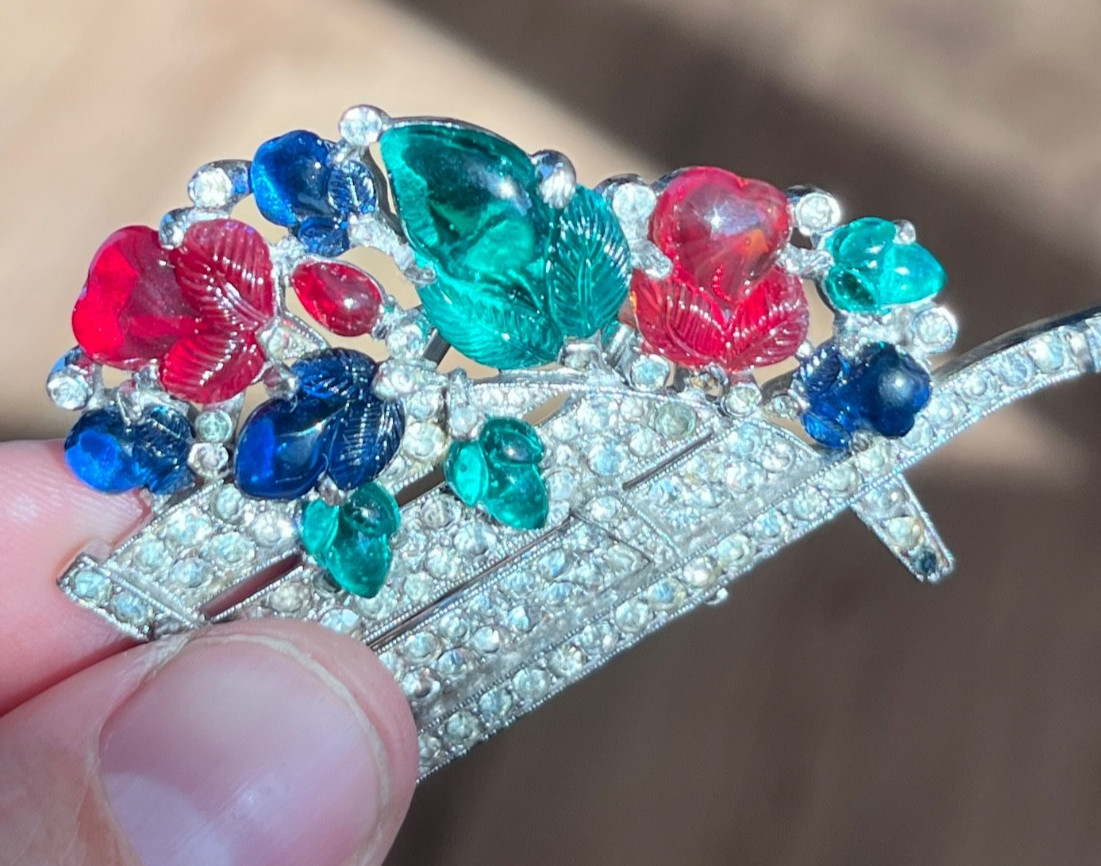 Crown Trifari Fruit Salad Flower Wheelbarrow Brooch Clip Alfred Philippe Deco
