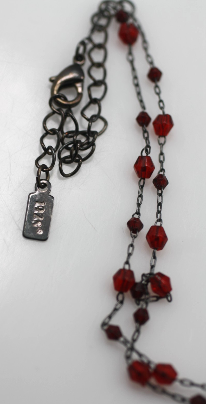 1928 brand gun metal finish red beads delicate chain necklace 15-17″ Y drop