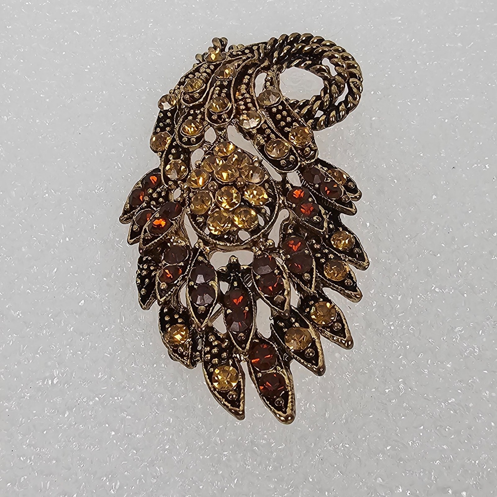 Vintage Yellow Brown Crystal Rhinestone Floral Big Brooch Pin Pendant Gold Tone