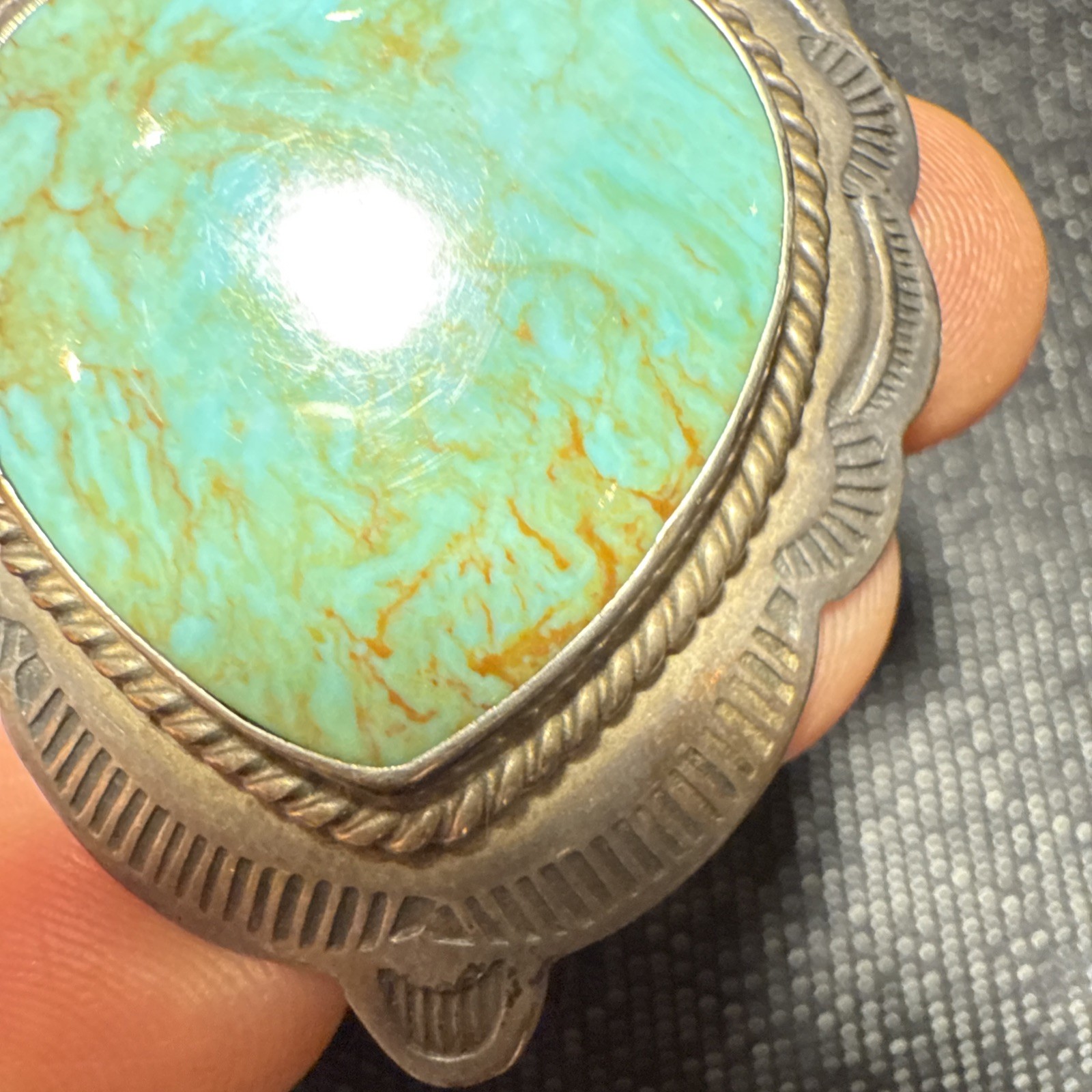 CM Gems Sterling Silver Turquoise Heart Removable Bail Pendant Brooch Spiny