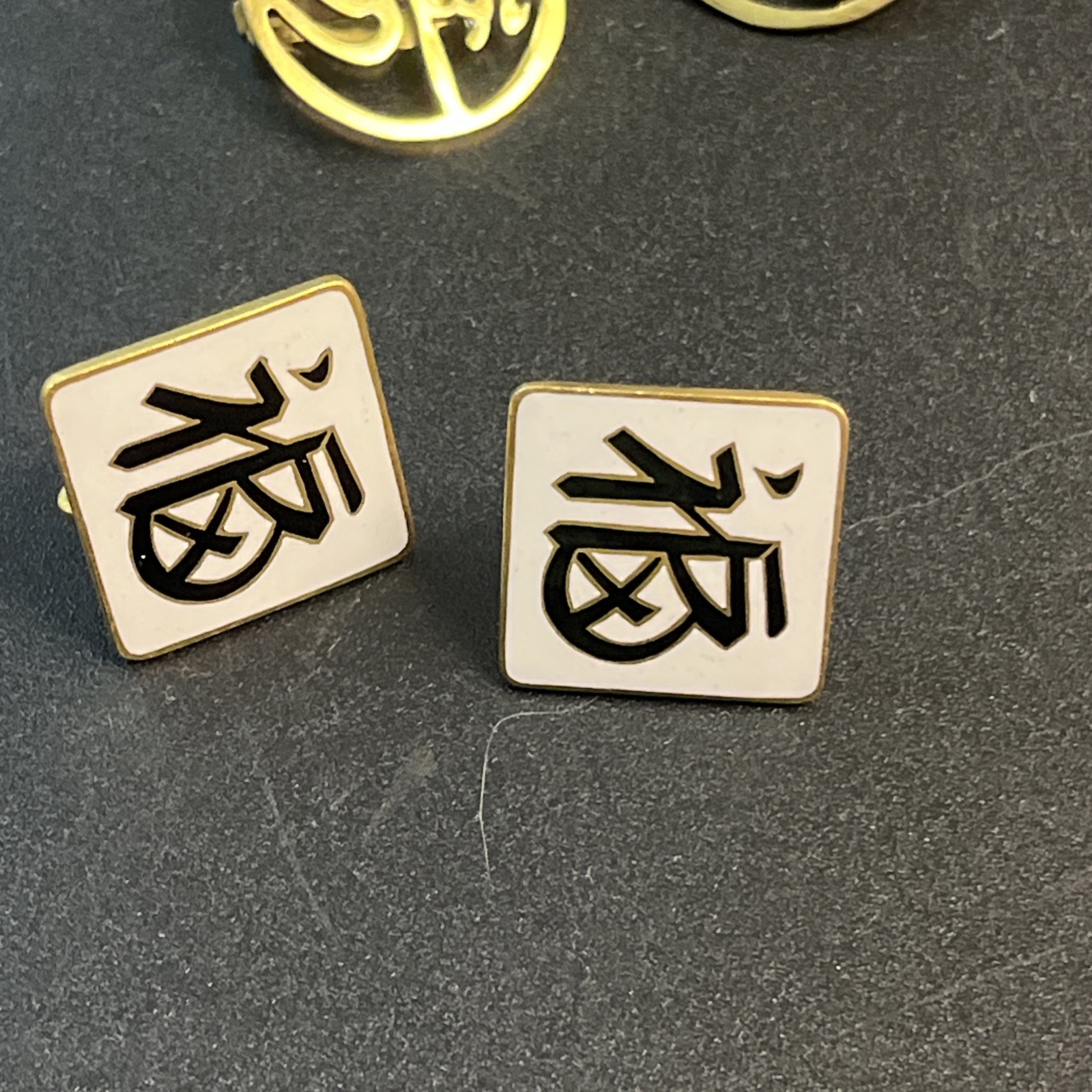 4 Vtg Chinese Symbol Fan Bamboo Enamel Clip Screw Back Earrings Asian Japan Lot