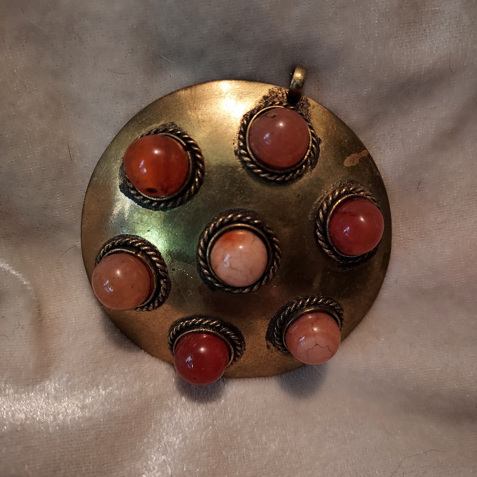 Jewelry, Brass Agate carnelian pendant, Renaissance, Art Piece. Natural Petina