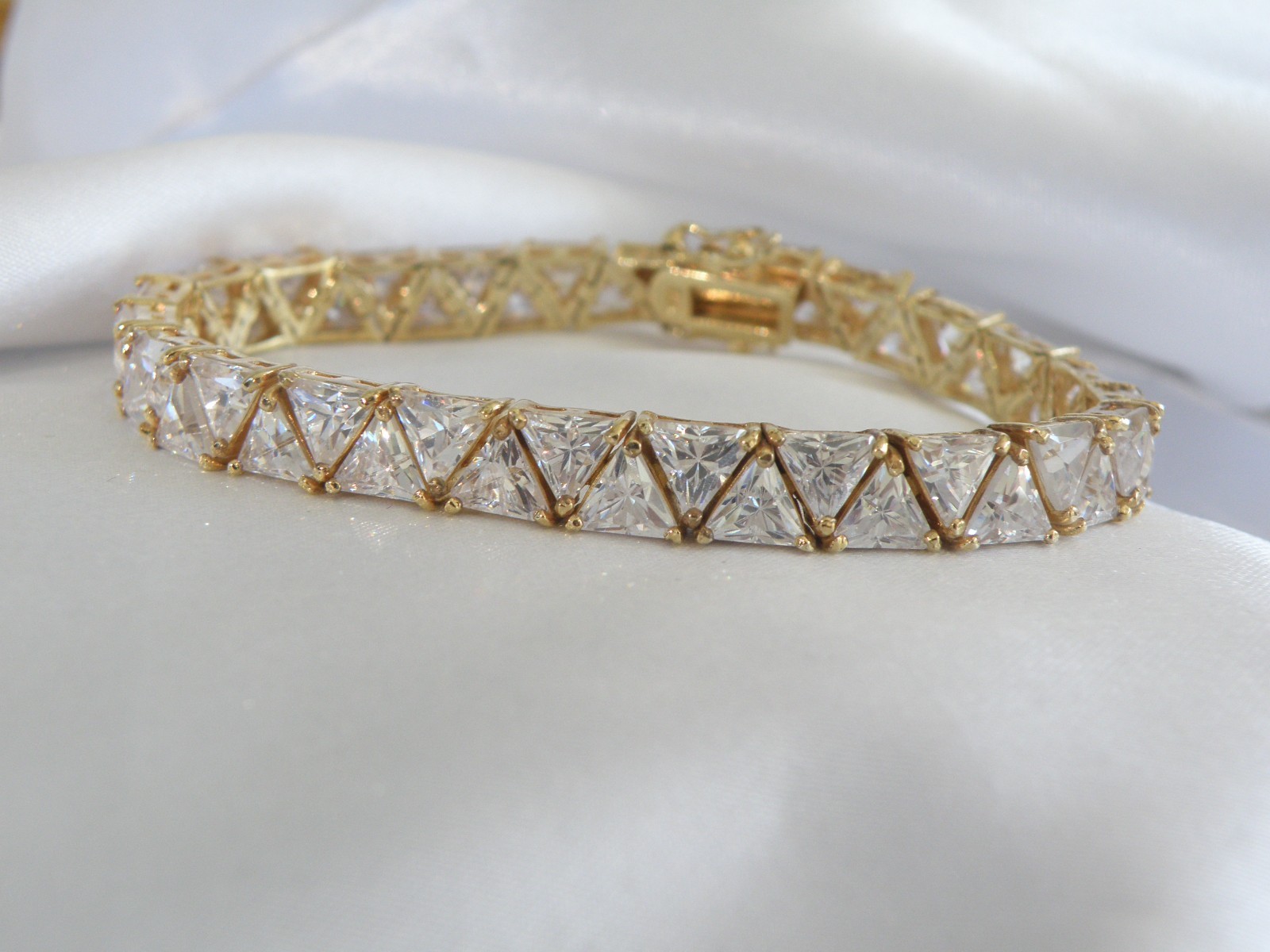 Vintage Sterling Silver 925 Gold Over Trillion Cut CZ Tennis Bracelet 7″