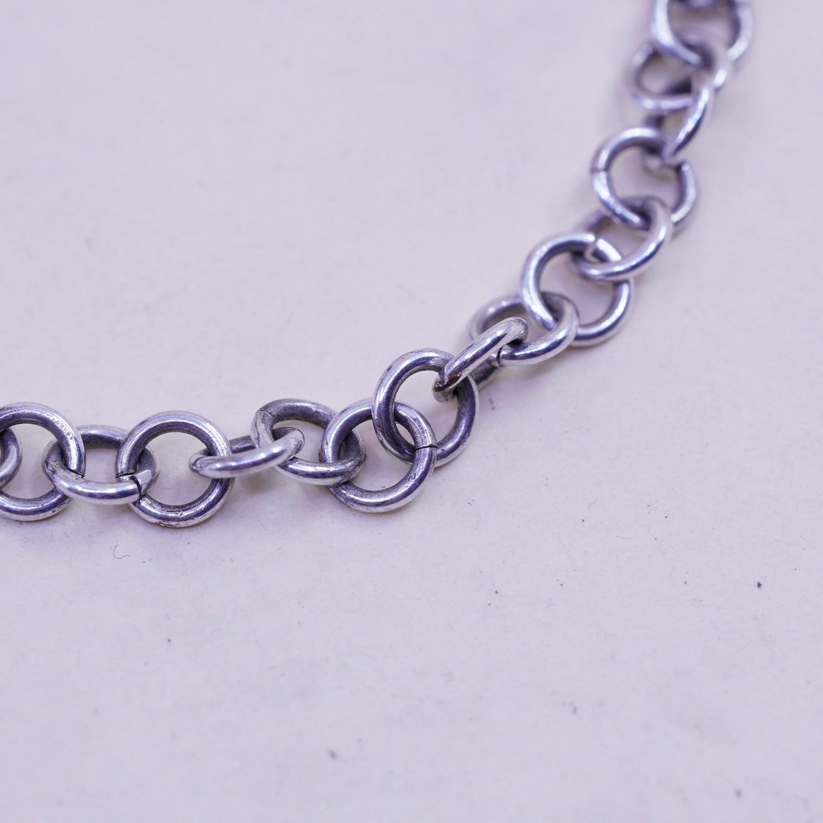 6.5”, 5mm, Vintage sterling silver circle link chain bracelet toggle closure