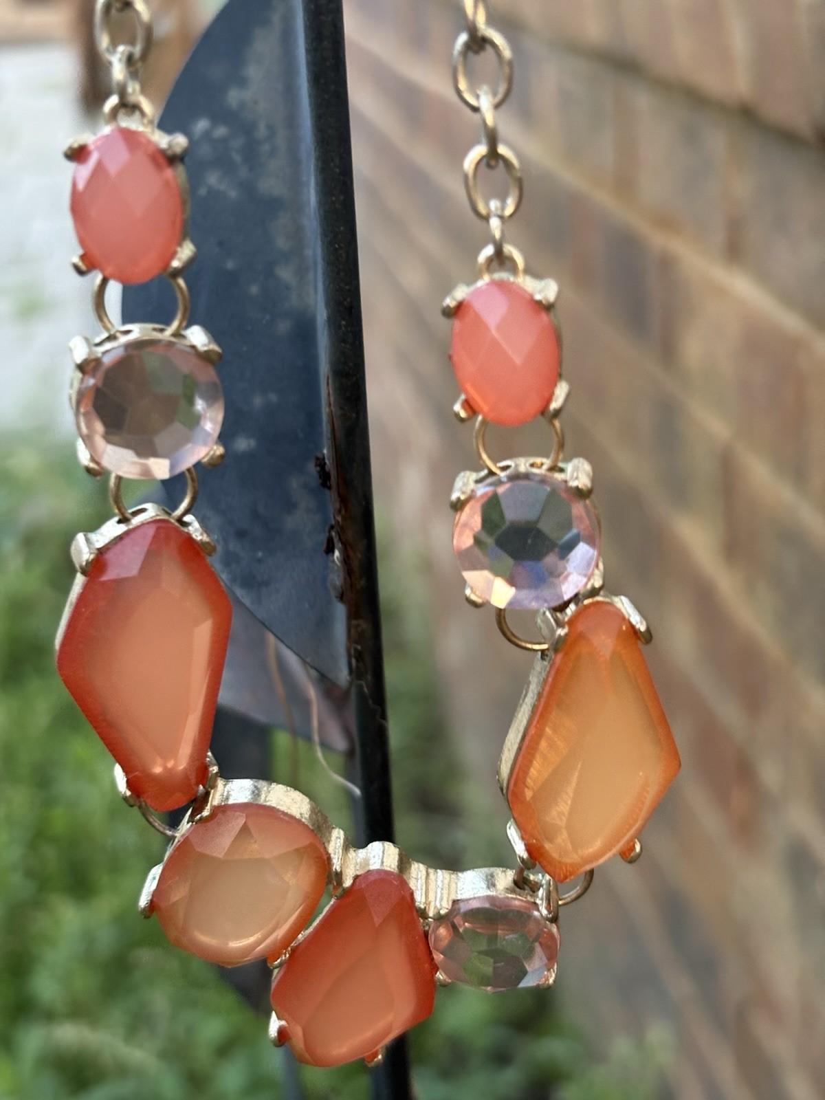 Art Nouveau Vintage Orange Cascading Necklace Different Shapes Artsy