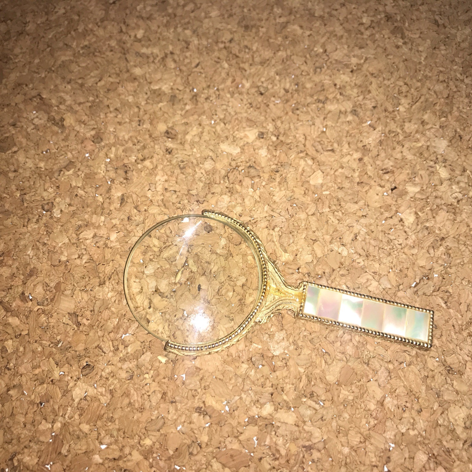 Beautiful Art Deco Ornate Gold Mother of Pearl Magnifying Glass Circa 1920’s 4”