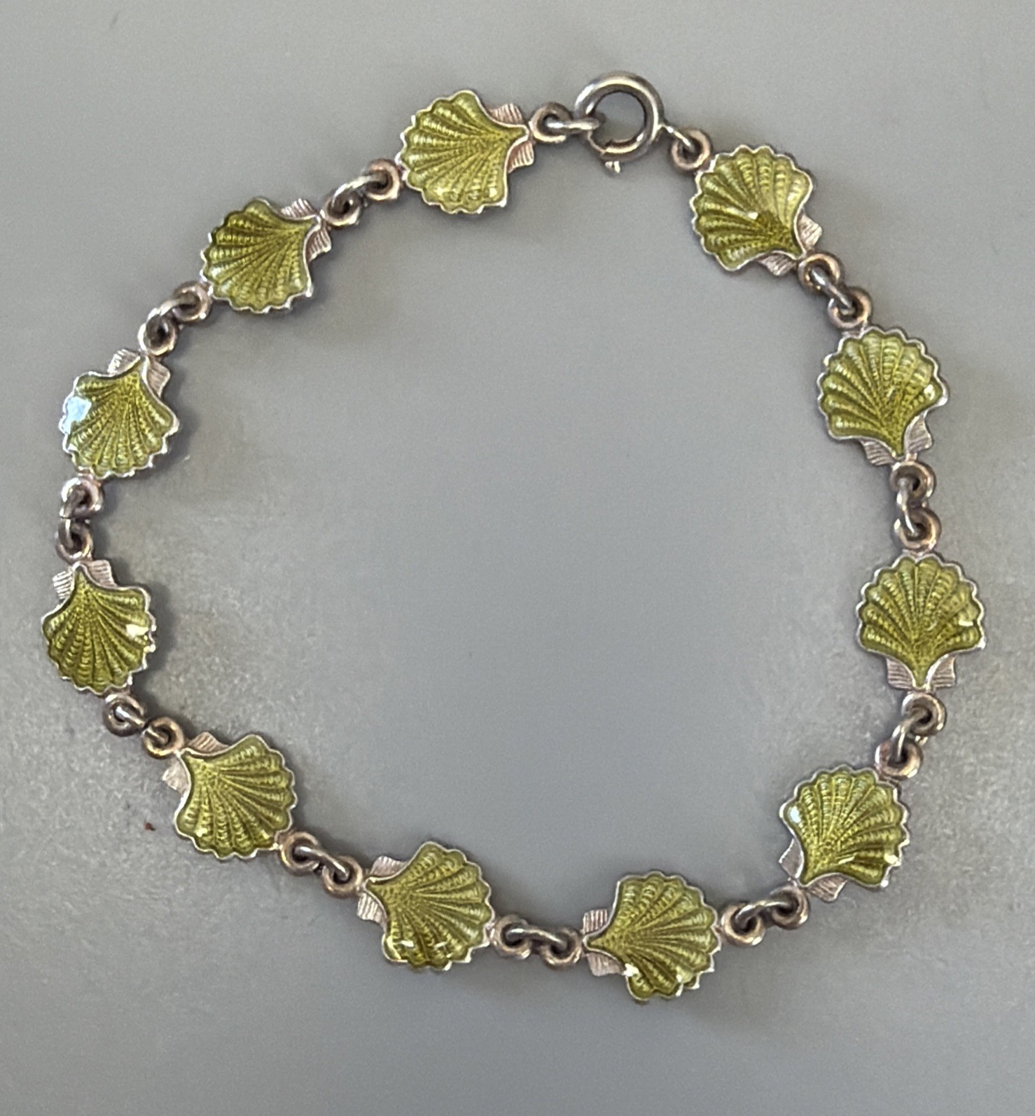 VOLMER BAHMER Denmark Sterling Silver 925 Lime Green Enamel SeaShell Bracelet