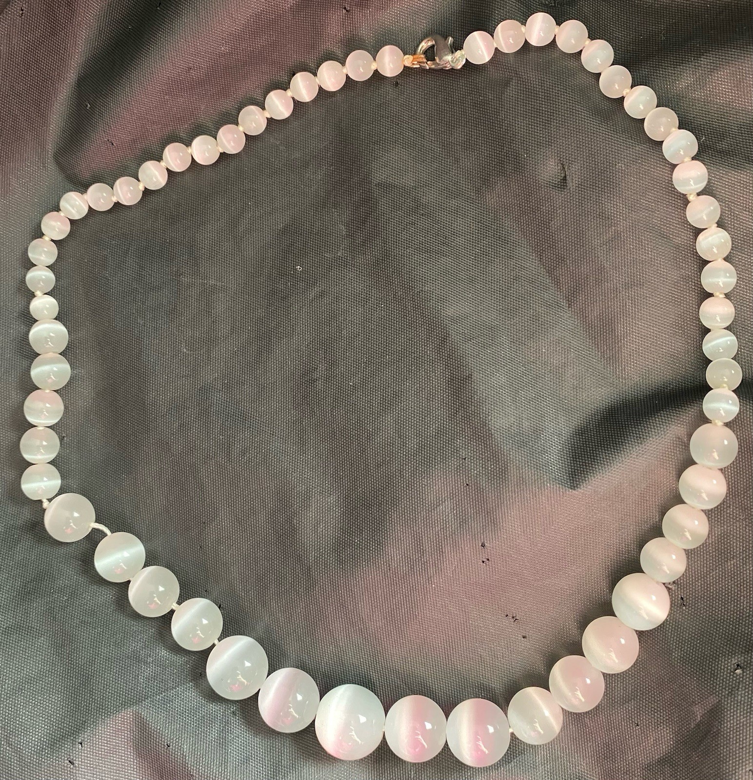 White Faux Moonstone | 5.5 – 14 mm Graduated Glass Bead Necklace | 17.5”