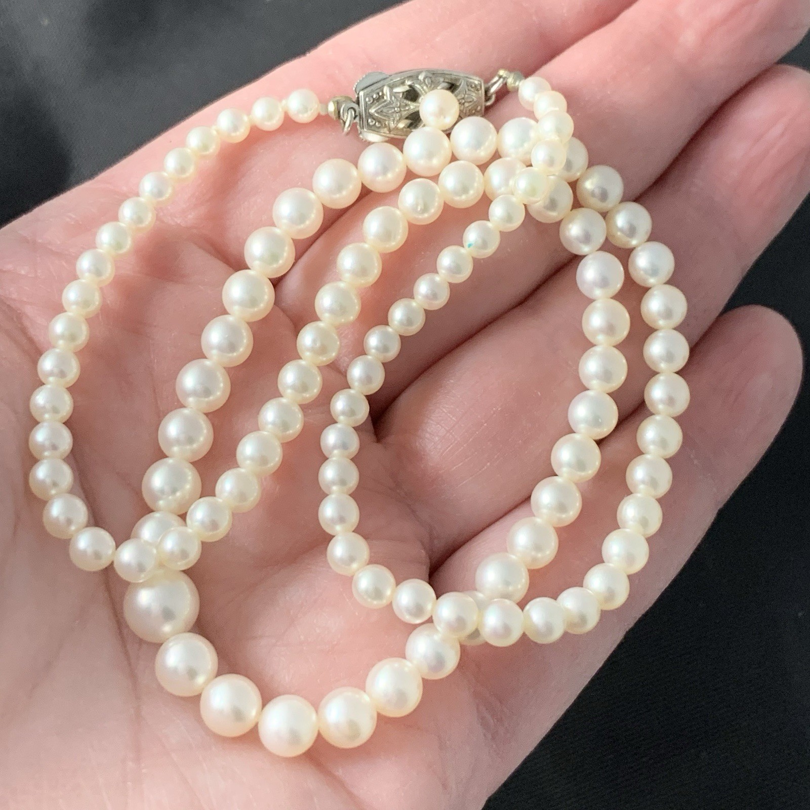 Mikimoto Akoya Pearl Necklace Strand Graduated Hi Luster VTG Japan Silver 18”