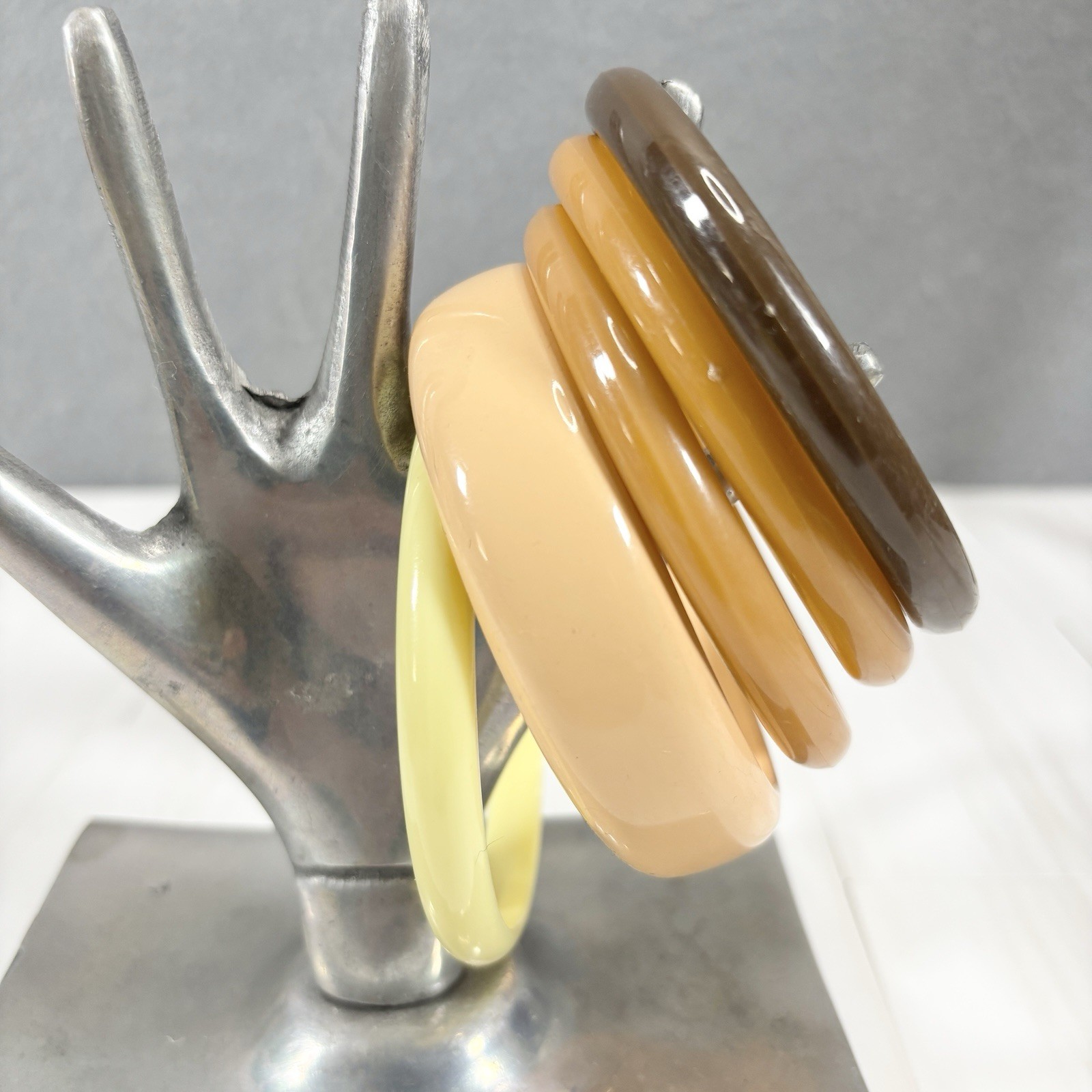 5 Lot Vintage Chunky Spacer Bangle Bracelet Boho Earthtones Stack Acrylic Enamel