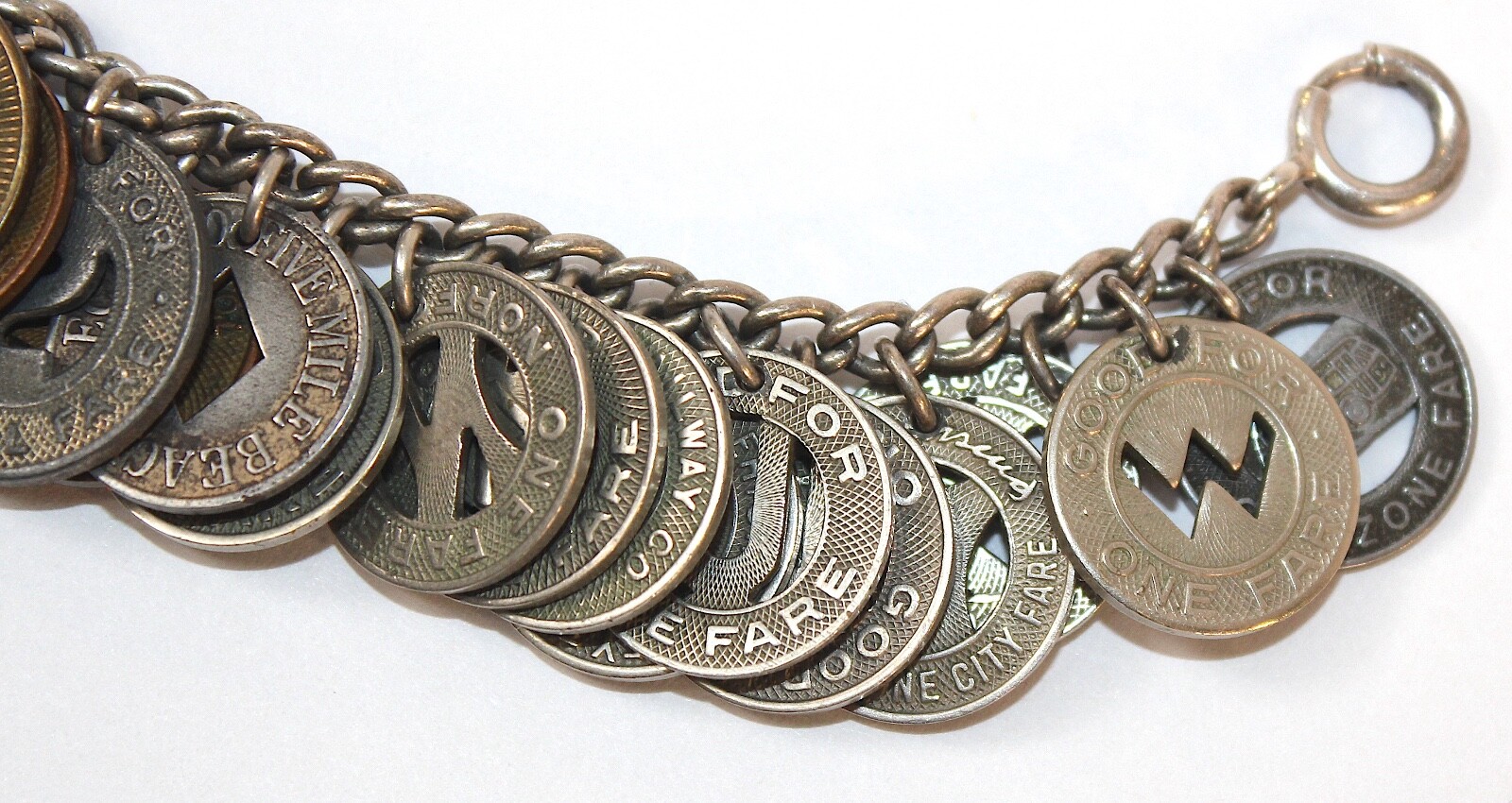 Vintage 1930’s-1950’s Transportation Token, Transit, Bus, Subway Charm Bracelet