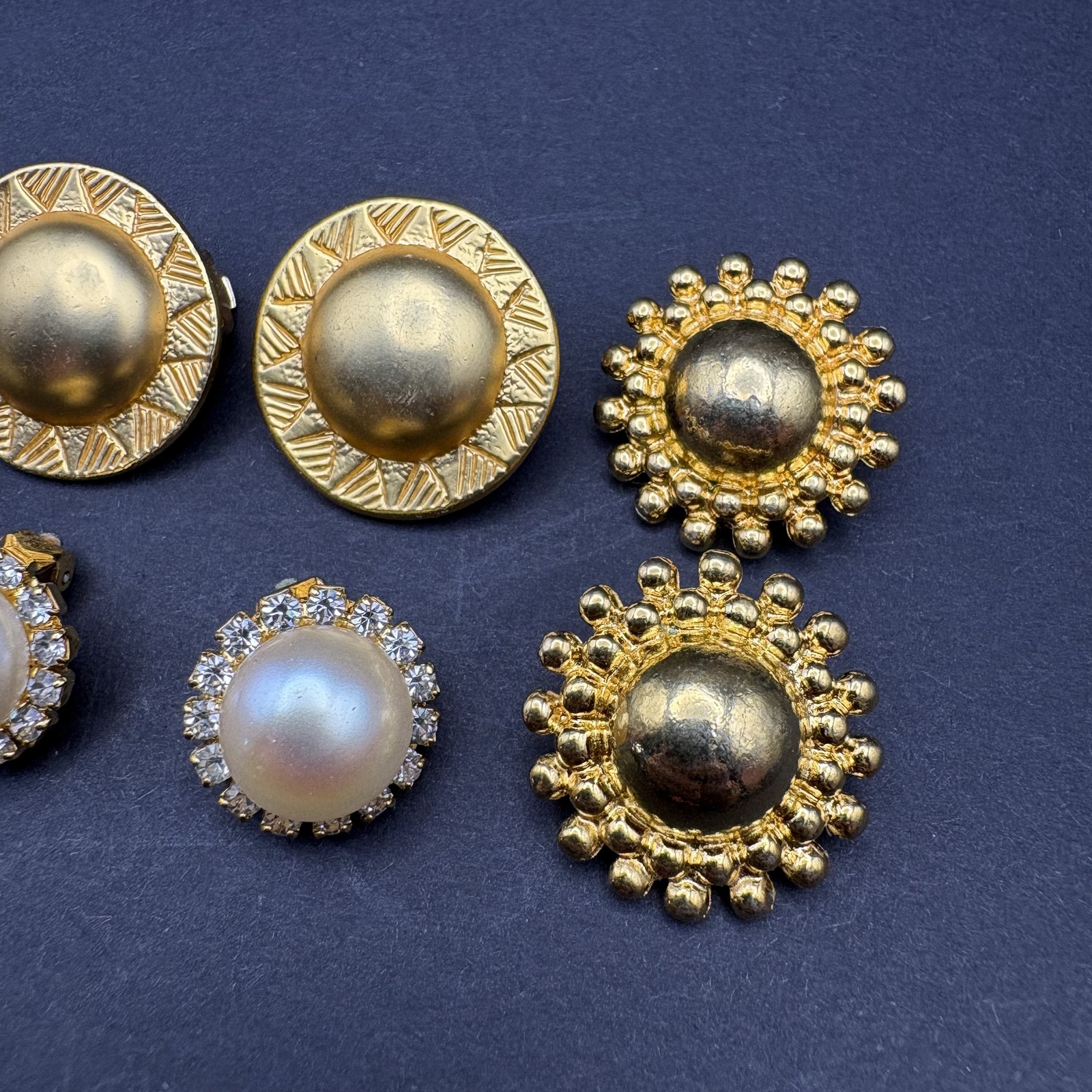 Lot of 4 Pairs Vintage Gold Tone Clip On Earrings Costume Jewelry Pearl