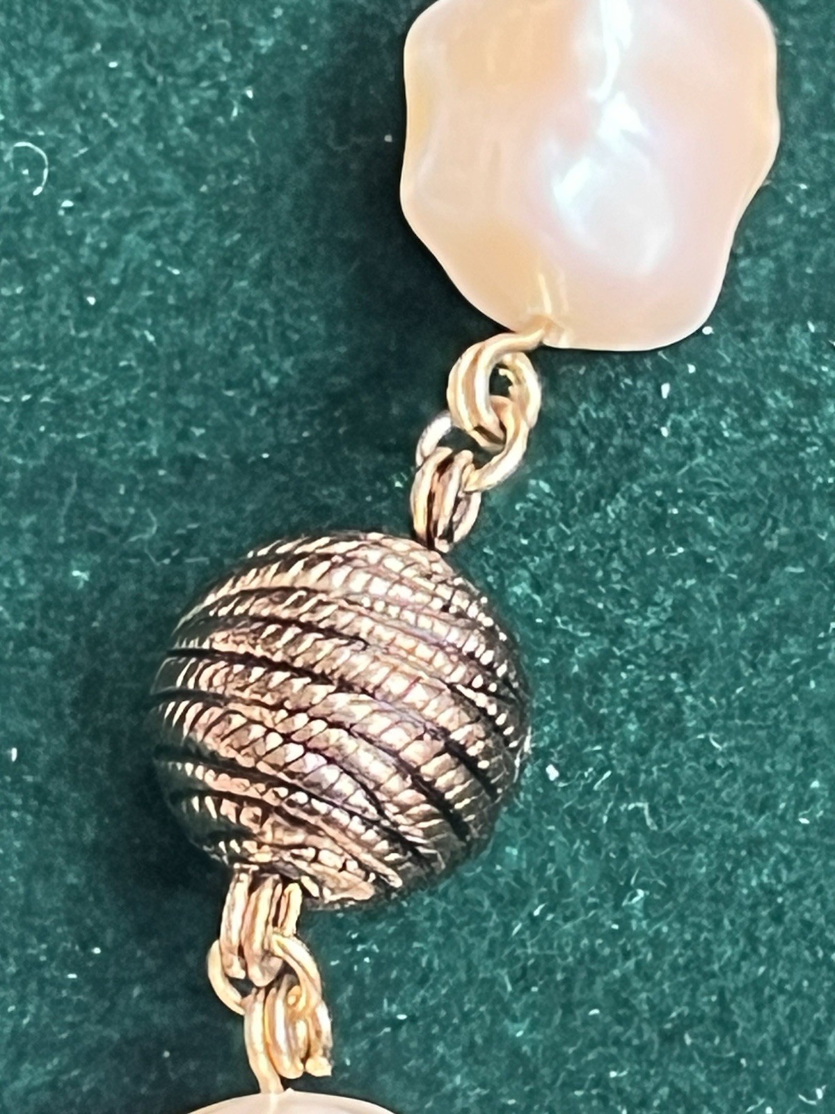 Vintage Baroque Pearl & Molded Brass Bead Necklace Style Of 60s-80s Valentino