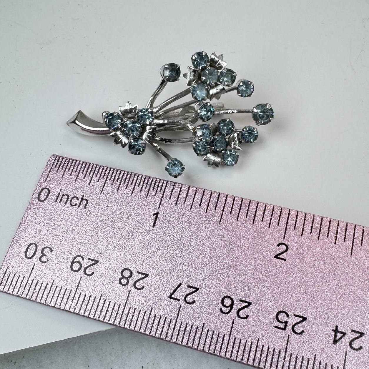 VTG Schurin Rhinestone Bouquet Brooch Pin Silver Tone Floral Spray Signed
