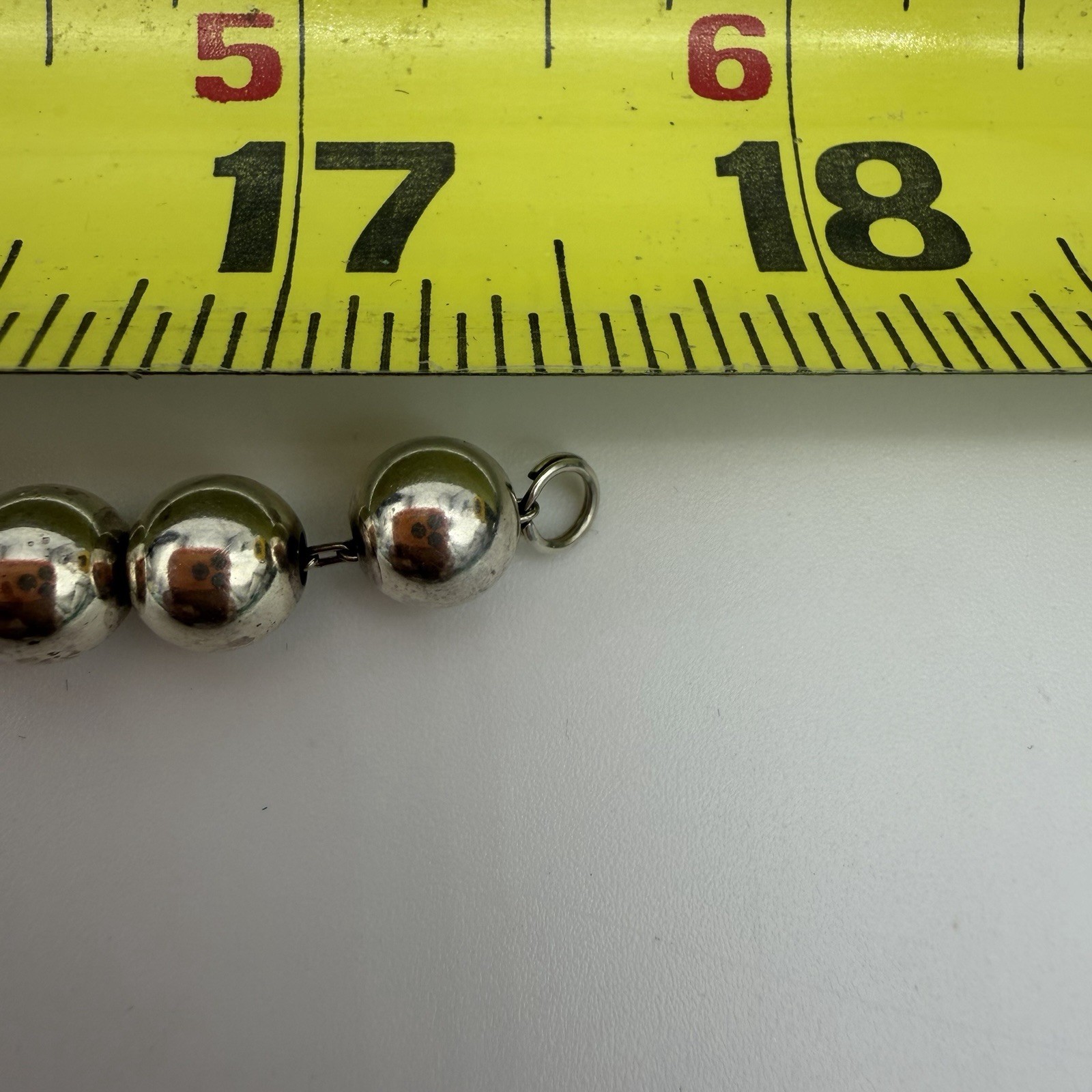 Vintage Sterling Silver Ball Bead Necklace 8.2mm Hallow Beads 17.5 “ 26.6 Gr