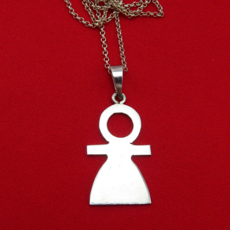 Vintage Sterling Silver Necklace Person Pendant 20 inch Chain Modernist 515a