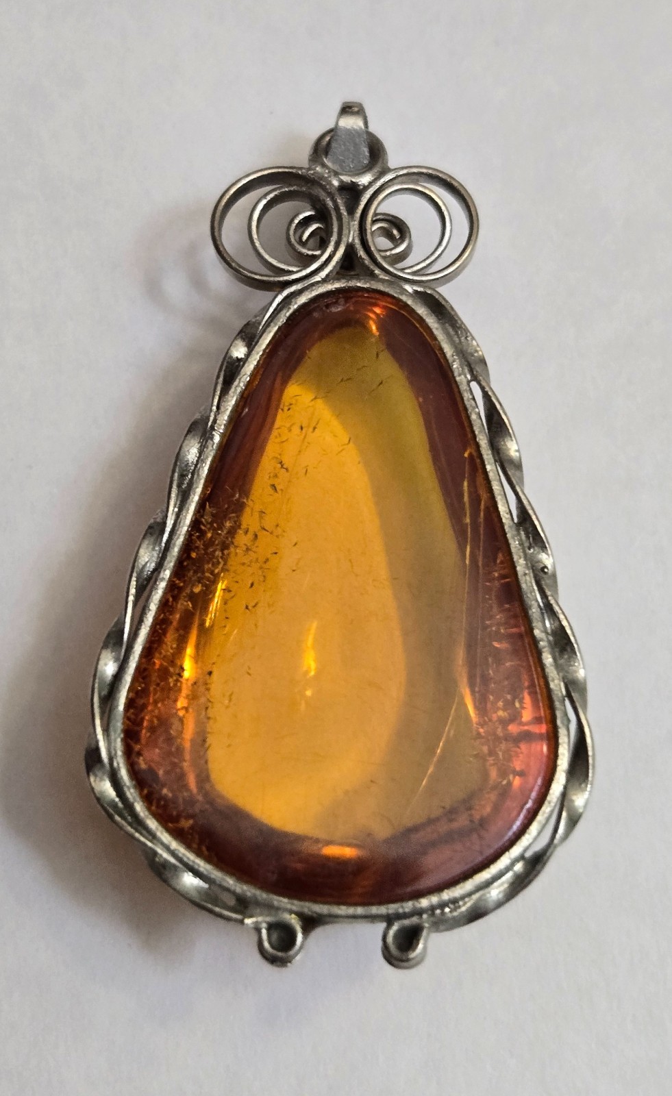 Vintage Brown Natural Amber Pendant from Latvia with Metal Setting