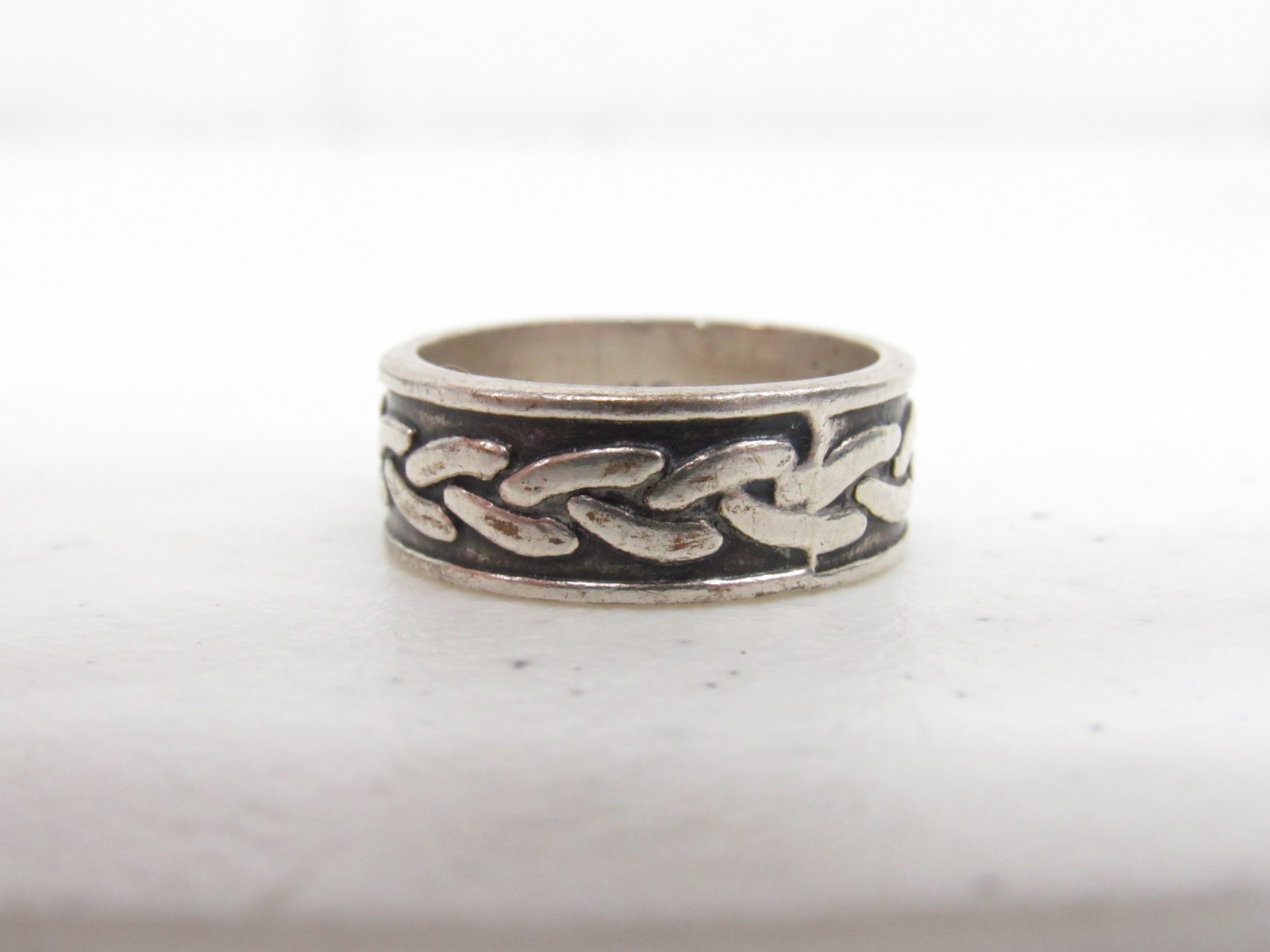 Vtg Taxco 5.3G Sterling Silver Twisted Rope 8mm Band Ring Sz 5.5