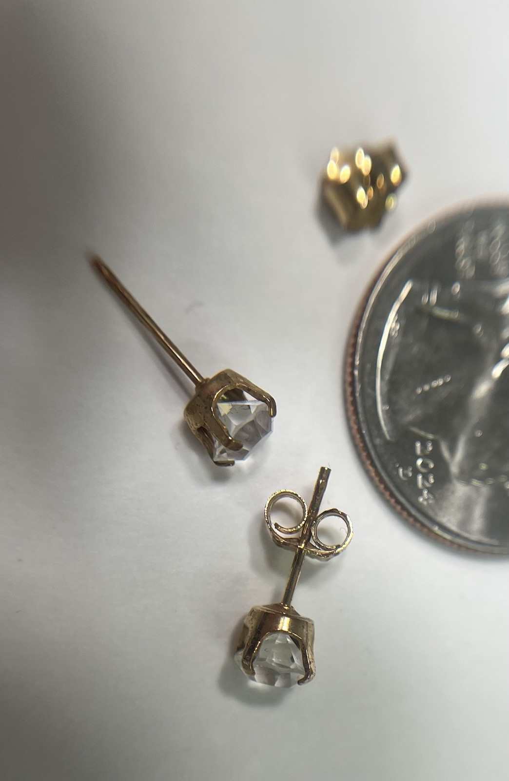 VTG Cubic Zirconia Stud Earrings 5.3mm Deadstock Gold Tone Pierced Post 1980-90s