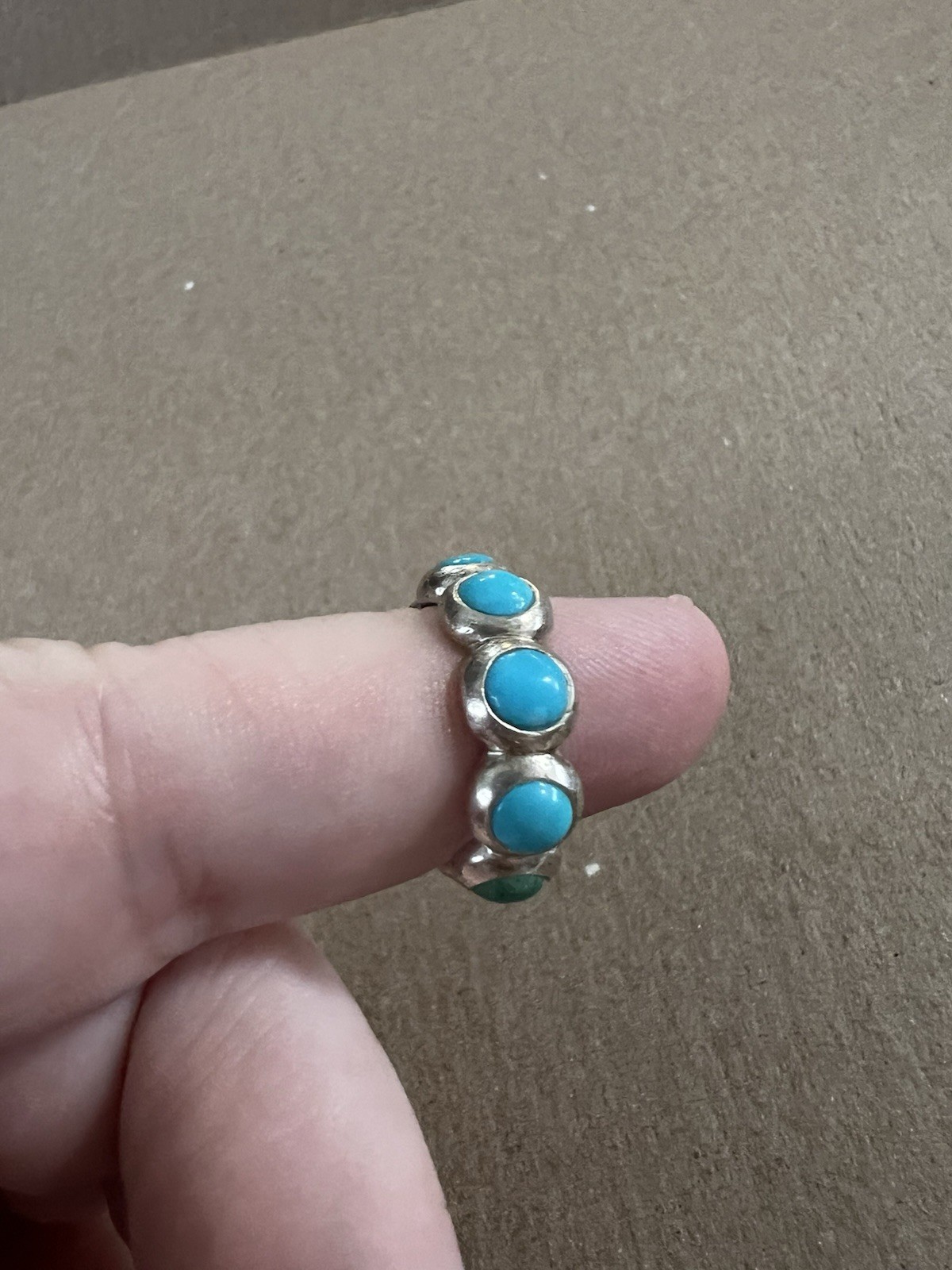 Vintage Turquoise Silver Ring Stones All The Way Around Band Size 5 1/2
