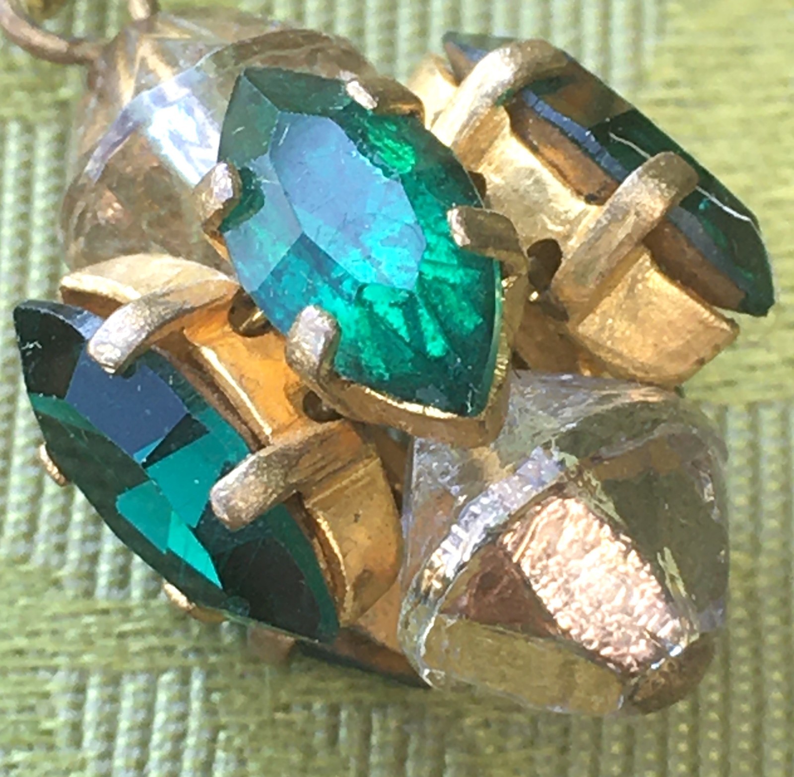 FRENCH STUNNING 1920s BROOCH & DANGLING CHARMS~FOIL BACK CZECH GLASS RHINESTONES