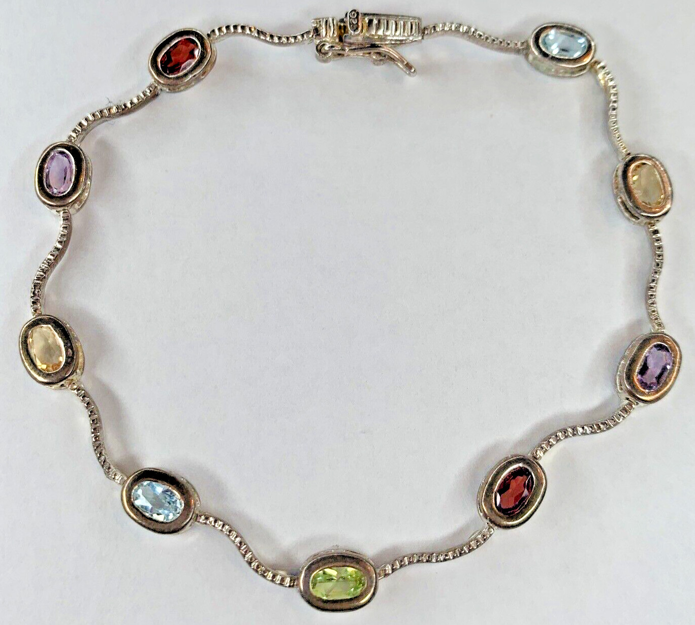 Vintage DBJ Sterling 925 Multicolored Rainbow CZ Stone Oval Link Bracelet 7” 5G