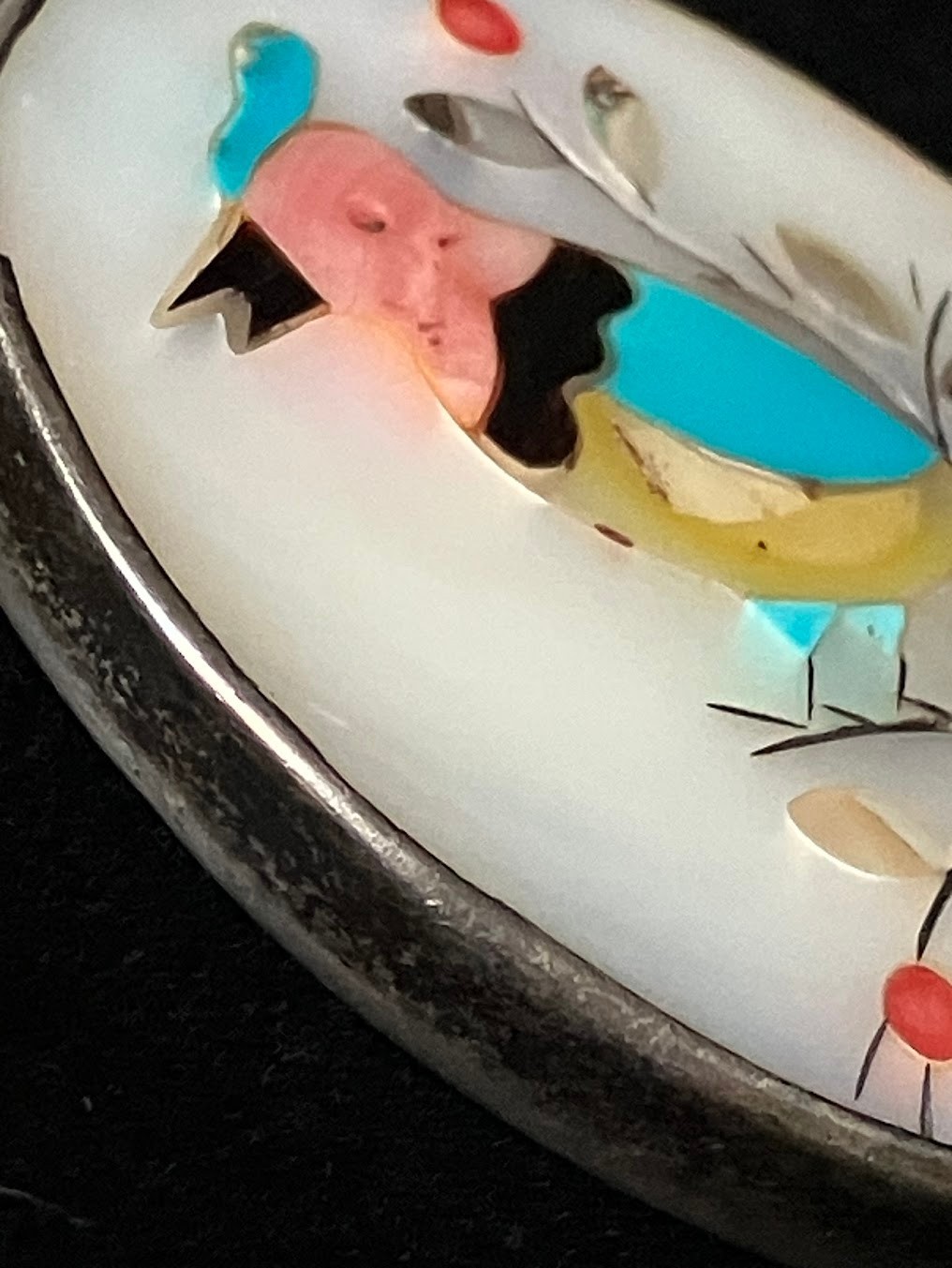 Vintage Multi Stone Inlay Pendant Bird Mother of Pearl Sterling Signed READ