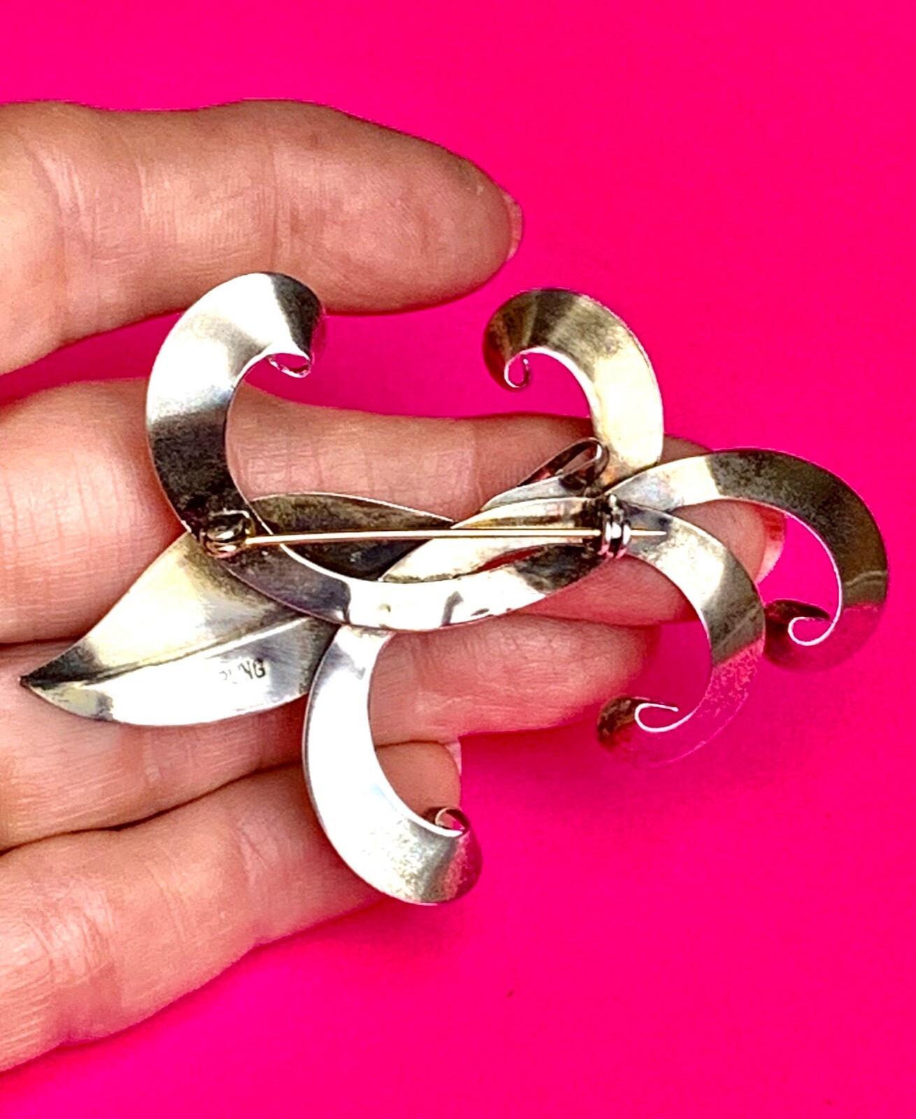 nice large vintage modernist sterling silver brooch 10g 3” wide marked