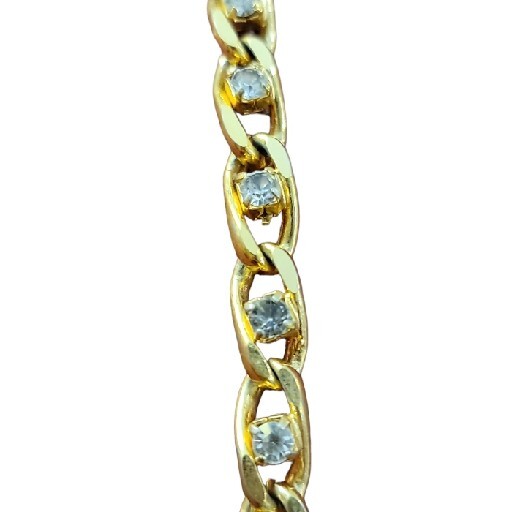 Vintage Rhinestone Curve Chain Link Bracelet Blue Gold Tone Classic Basic Daily