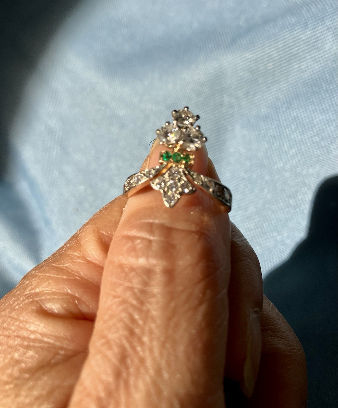 Art Deco French Duchess 18K Diamond And Emerald Ring