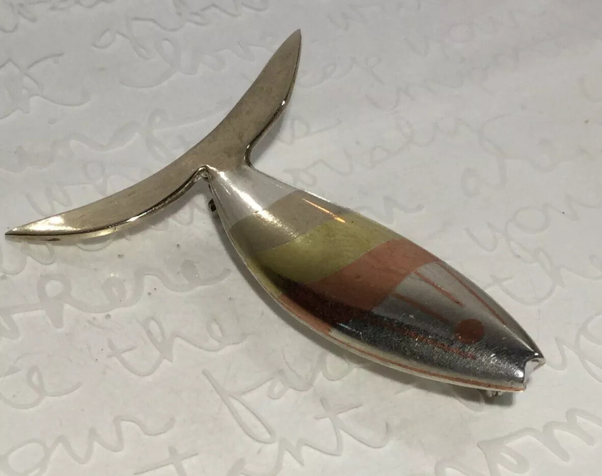LOS CASTILLO Taxco Married Metals 925 Sterling Copper Brass FISH Brooch 10g
