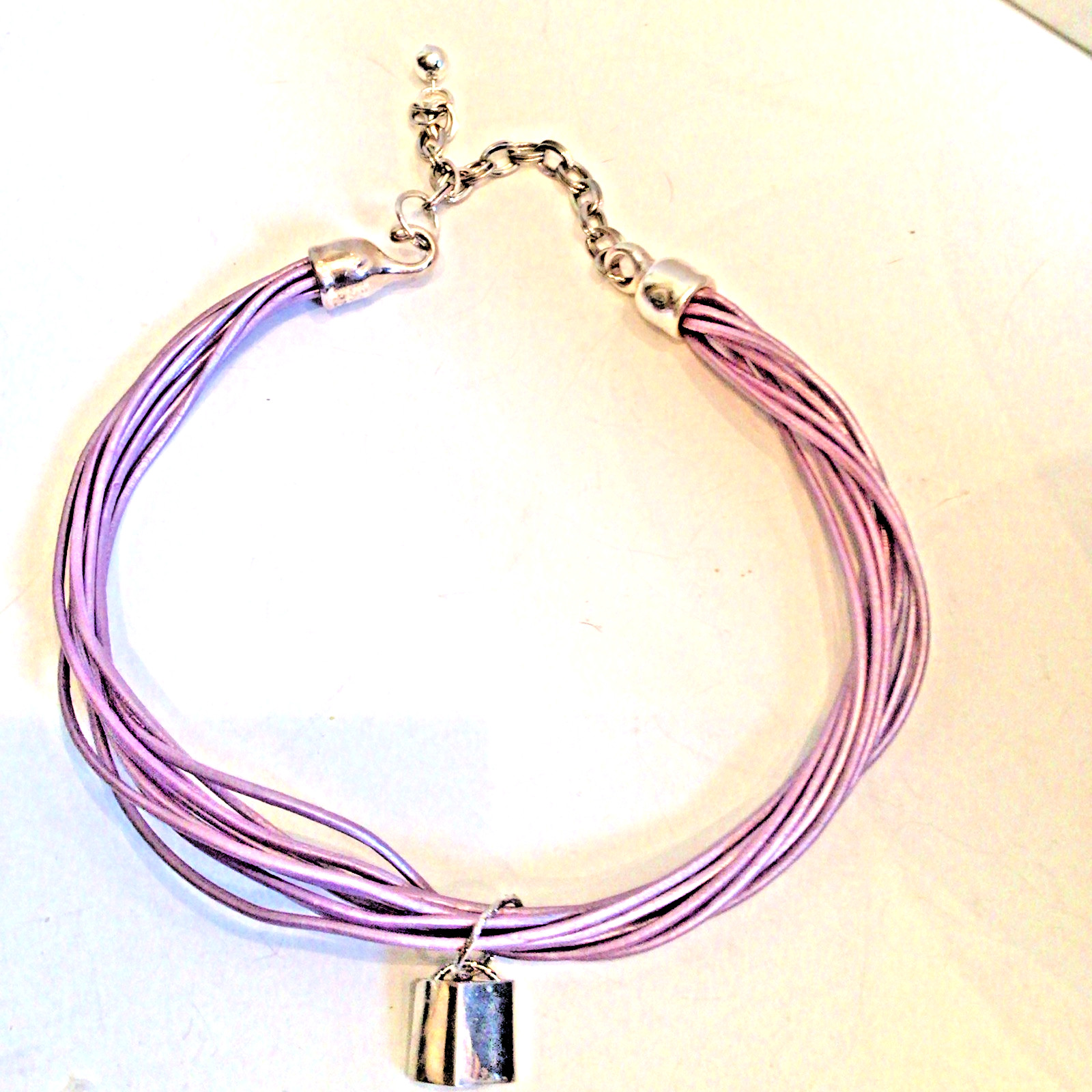BEAUTIFUL SIGNED VON MUSULIN NECKLACE SEBBAG STERLING LAVENDER LEATHER W EXTEND