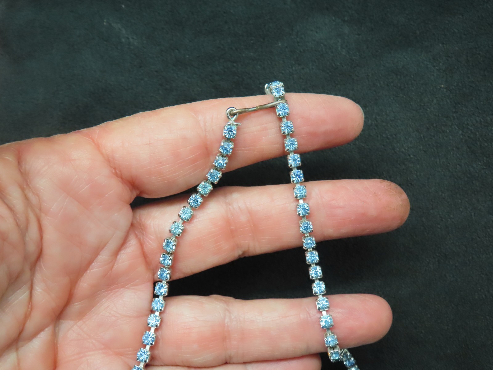 Vintage 1960’s Silver Tone Baby Blue Rhinestone Festoon Swag Necklace